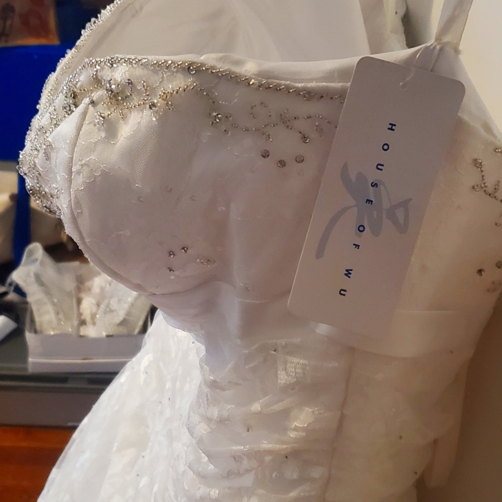 White and silver ball gown wedding dress size 20